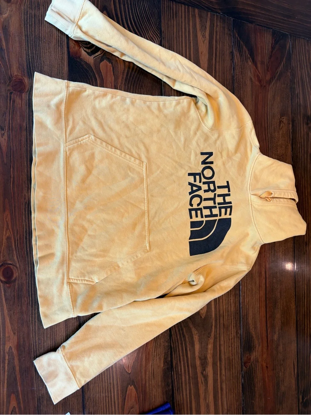 The North Face Men's Mustard Yellow Crewneck Hoodie with Black Logo